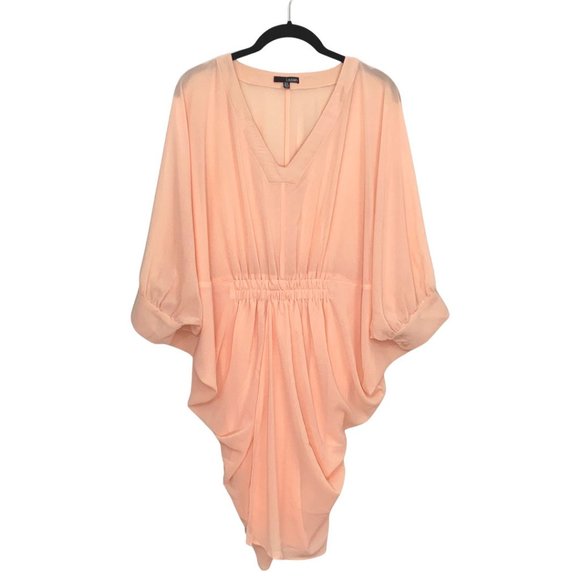 Ladakh Dresses & Skirts - Peach Batwing Sleeve V-Neck Semi Sheer Mini Dress